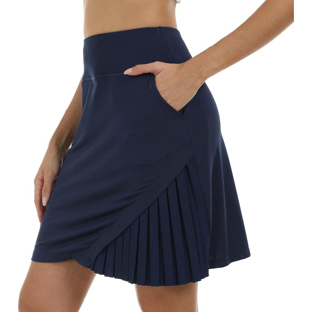 imageMoFiz Womens 20quot Knee Length Golf Skorts Athletic Skirts Summer Casual Active Workout Sports Tennis Skirt with 4 PocketsNavy