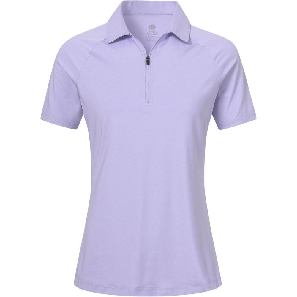 imageMoFiz Womens Golf Polo Shirts Short Sleeve Zip Up Collared Tennis Shirts Lightweight Dry Fit Sports Athletic Casual TopsBpurple