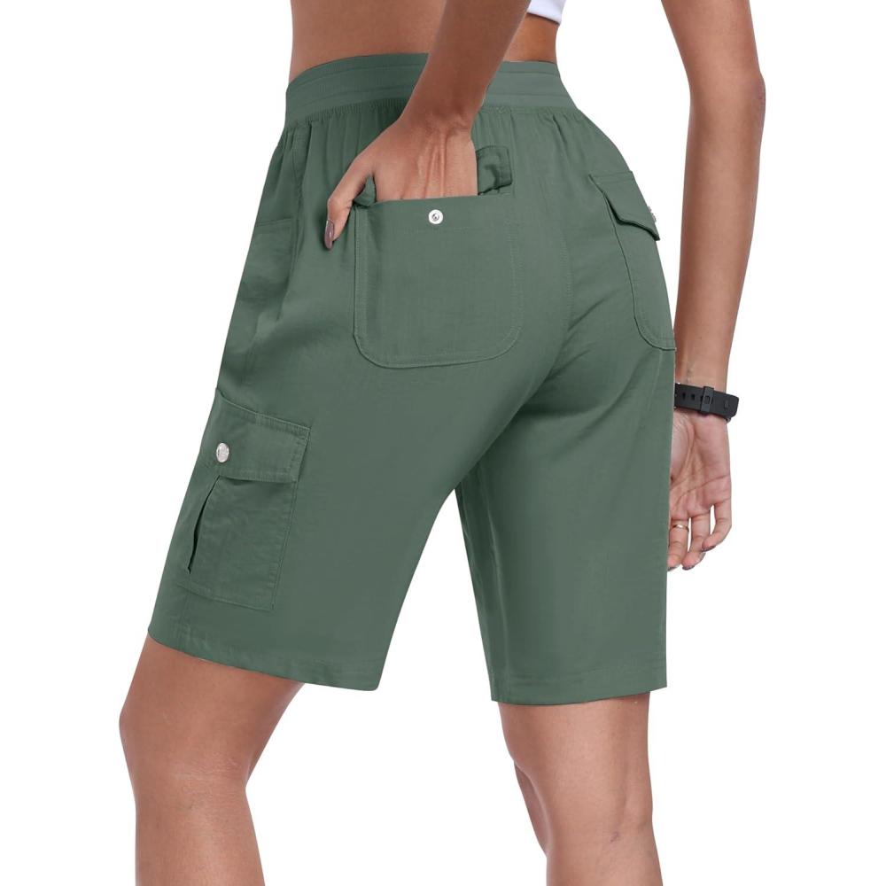 imageMoFiz Womens Hiking Shorts Athletic Outdoor Cargo Shorts for Women Quick Dry Running Summer Shorts with PocketsArmy Green