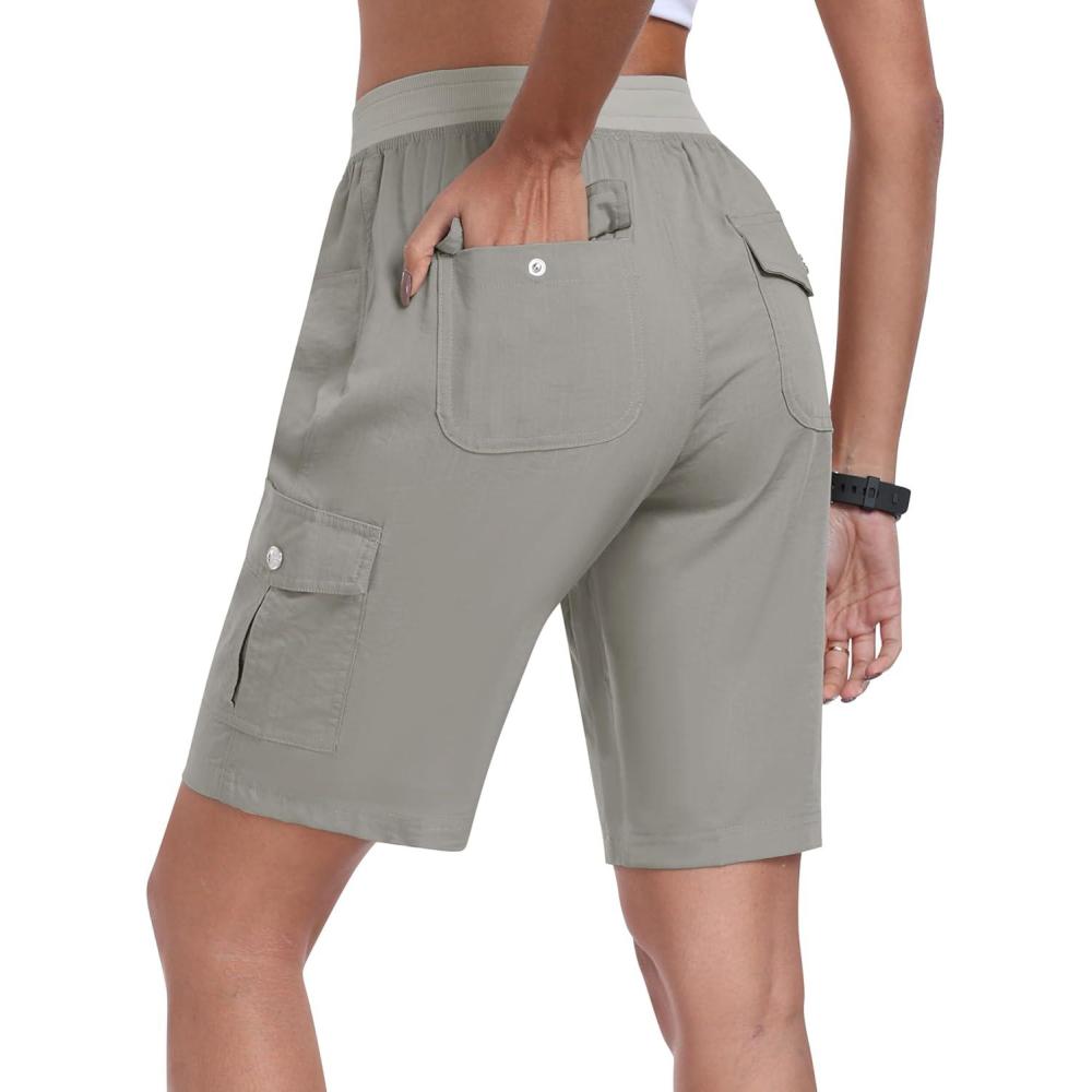 imageMoFiz Womens Hiking Shorts Athletic Outdoor Cargo Shorts for Women Quick Dry Running Summer Shorts with PocketsGrey Khaki