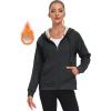 MoFiz Women’s Fleece Zip Up Hoodie Warm and Cozy Sherpa Lined Sweatshirt Winter Hoodie Jackets for Women with Pockets(Dark Gray)