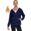 MoFiz Women’s Fleece Zip Up Hoodie Warm and Cozy Sherpa Lined Sweatshirt Winter Hoodie Jackets for Women with Pockets(Navy Blue)