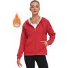 MoFiz Women’s Fleece Zip Up Hoodie Warm and Cozy Sherpa Lined Sweatshirt Winter Hoodie Jackets for Women with Pockets(Red)