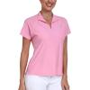MoFiz Women’s Golf Polo Shirt UPF 50+ Sun Protection Quick-Dry Short Sleeve T-Shirt 1/4 Zip Collared Athletic Tennis Tops(Pink)