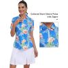 MoFiz Women’s Golf Polo Shirts Short Sleeve Zip Up Collared Tennis Shirts Lightweight Dry Fit Sports Athletic Casual Tops(B-sky Blue Pattern)