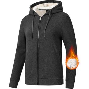 MoFiz Women’s Fleece Zip Up Hoodie Warm and Cozy Sherpa Lined Sweatshirt Winter Hoodie Jackets for Women with Pockets(Y02-black Gray)