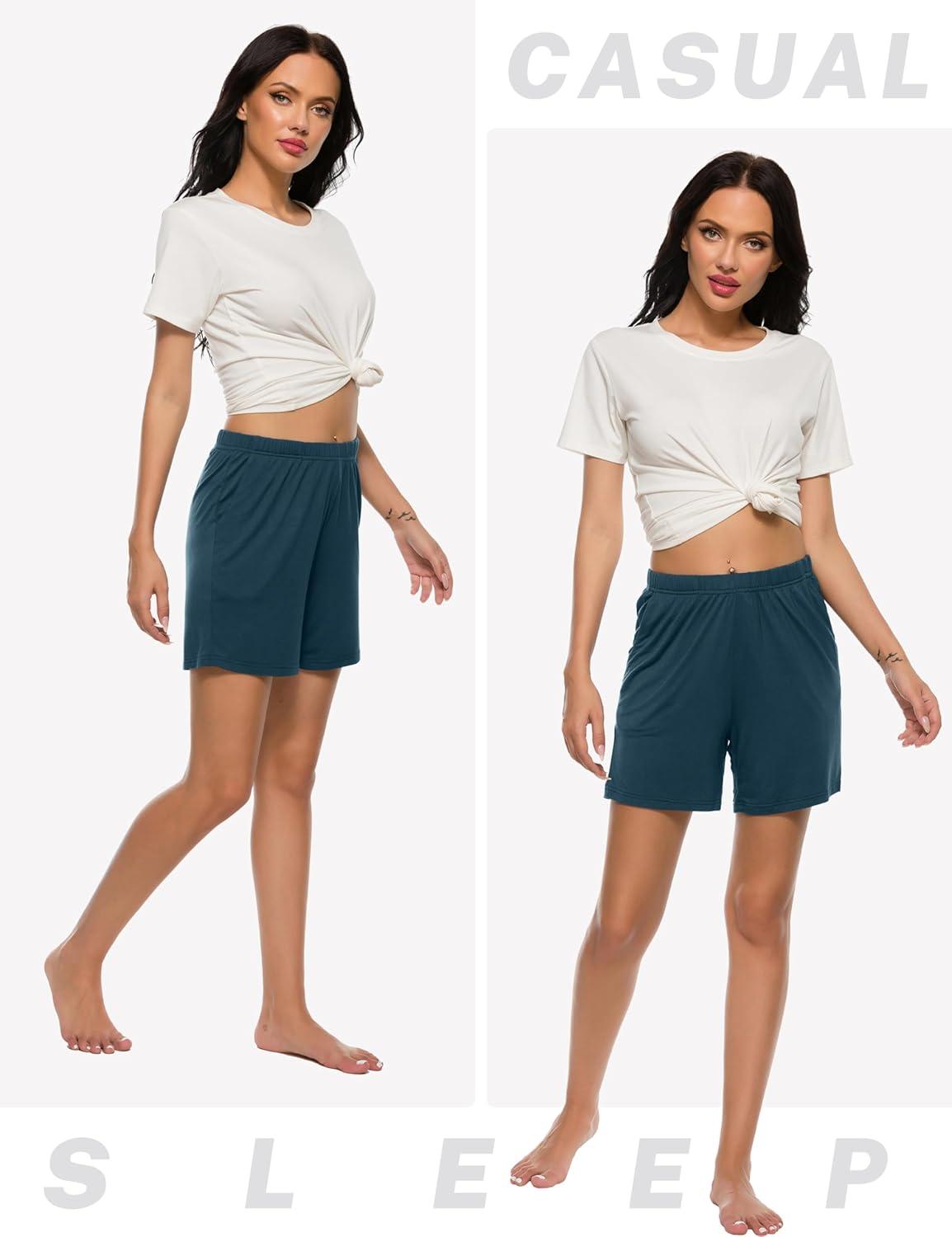 imageJINSHI Womens Pajama Shorts Soft Comfortable Lightweight Elastic Drawstring Modal Pajama Bottoms Lounge Shorts with PocketsB01black