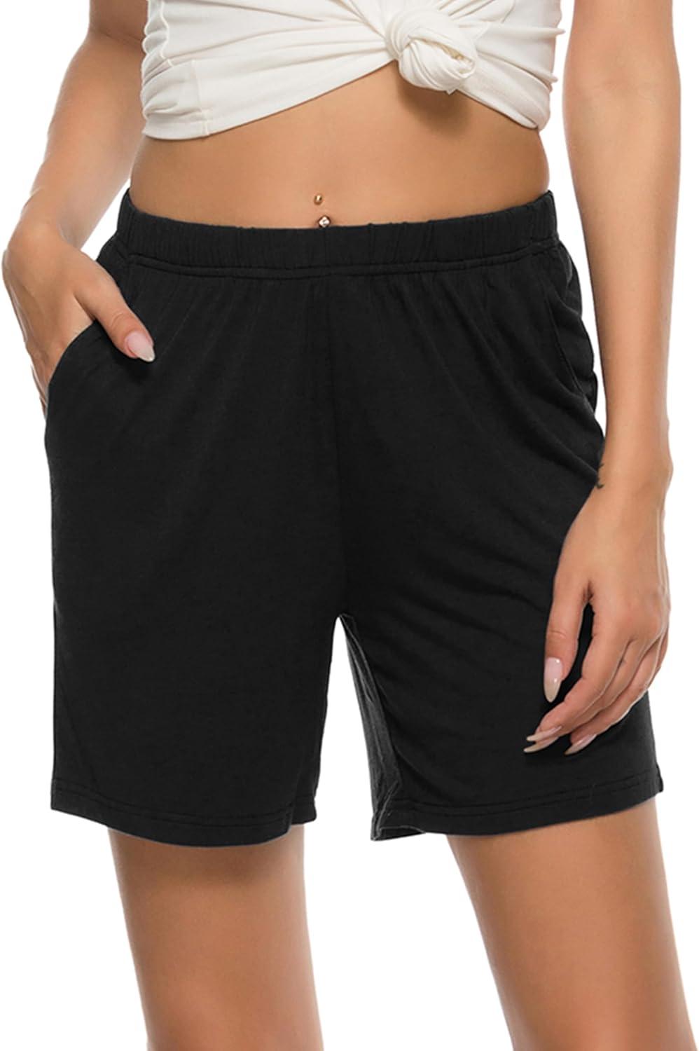 imageJINSHI Womens Pajama Shorts Soft Comfortable Lightweight Elastic Drawstring Modal Pajama Bottoms Lounge Shorts with PocketsB01black