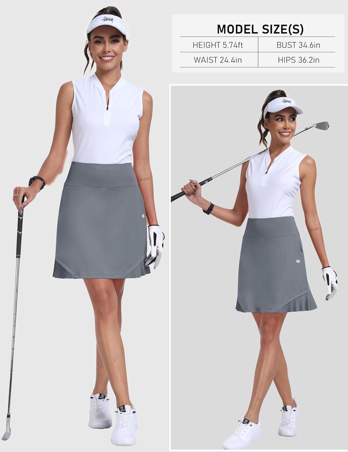 imageMoFiz 20quot Knee Length Skorts Skirt for Women Golf Tennis Skort High Waisted Athletic Skirt for Sports Summer CasualGrey