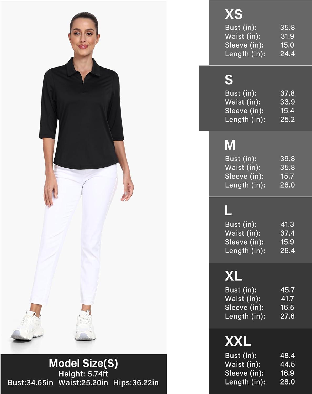 imageMoFiz 34 Short Sleeve Golf Shirt for Women Quick Dry Quarter Zip Athletic Polo Shirts Lightweight Workout Casual Tops2025black