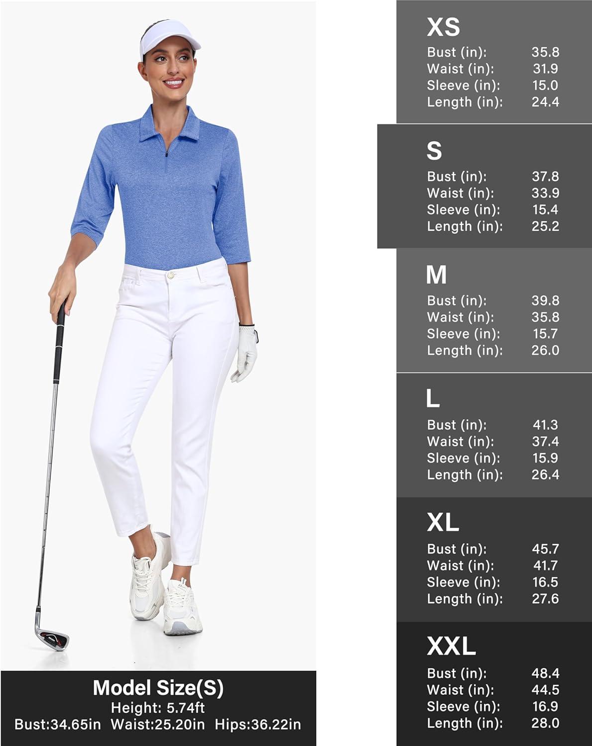 imageMoFiz 34 Short Sleeve Golf Shirt for Women Quick Dry Quarter Zip Athletic Polo Shirts Lightweight Workout Casual Tops2025blue