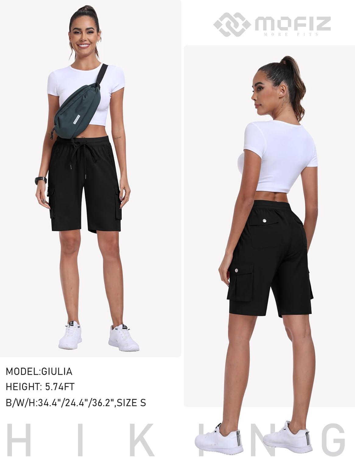 imageMoFiz Womens 10quot Hiking Cargo Shorts Lightweight Quick Dry Outdoor Running Athletic Short Summer Travel Loose 6 PocketsB01black