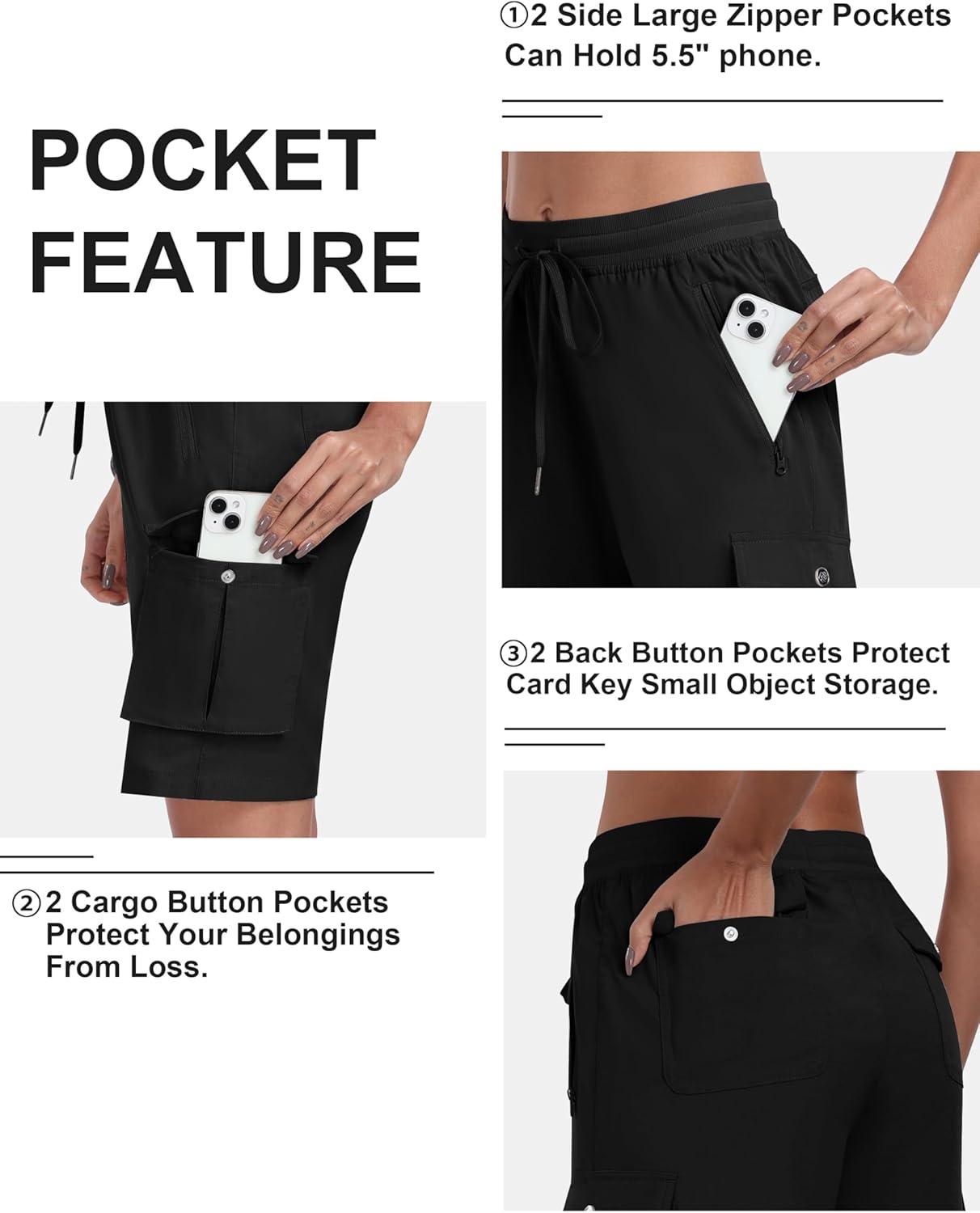 imageMoFiz Womens 10quot Hiking Cargo Shorts Lightweight Quick Dry Outdoor Running Athletic Short Summer Travel Loose 6 PocketsB01black