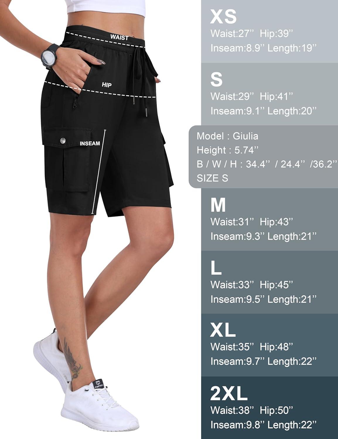 imageMoFiz Womens 10quot Hiking Cargo Shorts Lightweight Quick Dry Outdoor Running Athletic Short Summer Travel Loose 6 PocketsB01black