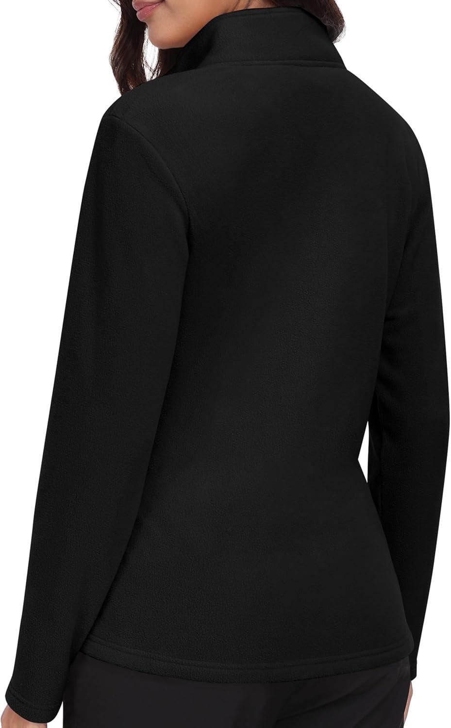 imageMoFiz Womens 14 Zip Polar Fleece Pullover Long Sleeve Soft Lightweight Warm Winter Jacket TopBlack
