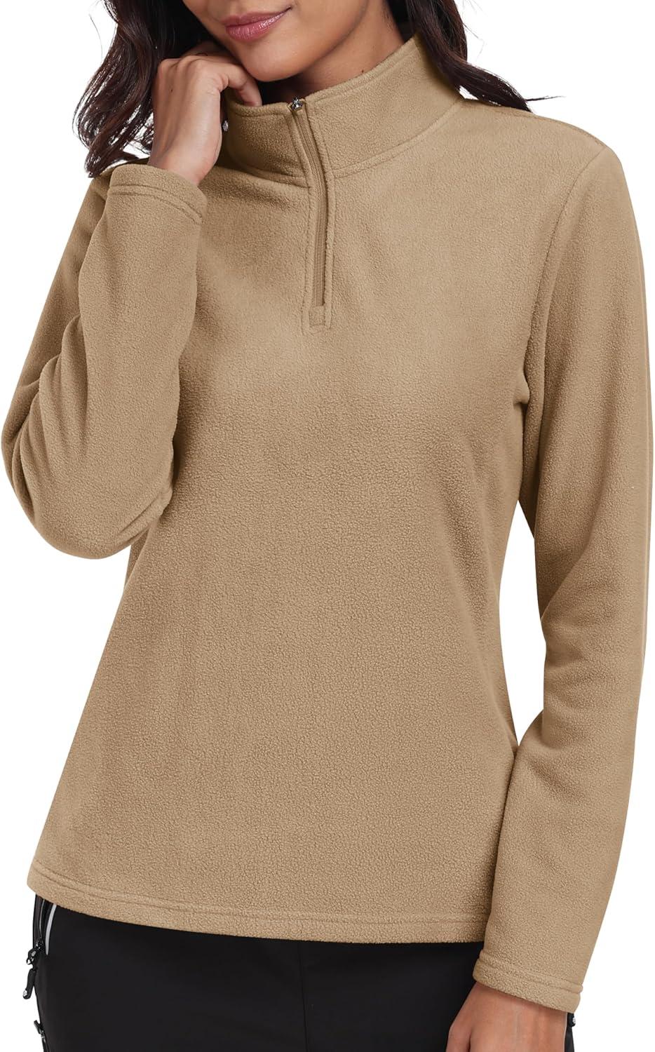 imageMoFiz Womens 14 Zip Polar Fleece Pullover Long Sleeve Soft Lightweight Warm Winter Jacket TopKhaki