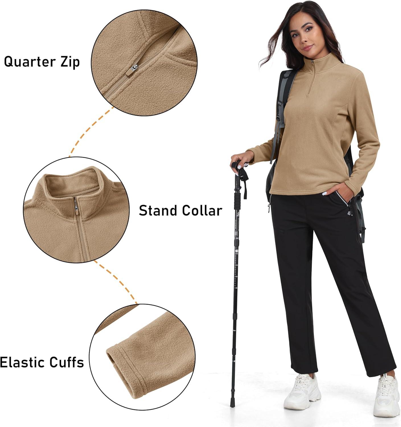 imageMoFiz Womens 14 Zip Polar Fleece Pullover Long Sleeve Soft Lightweight Warm Winter Jacket TopKhaki