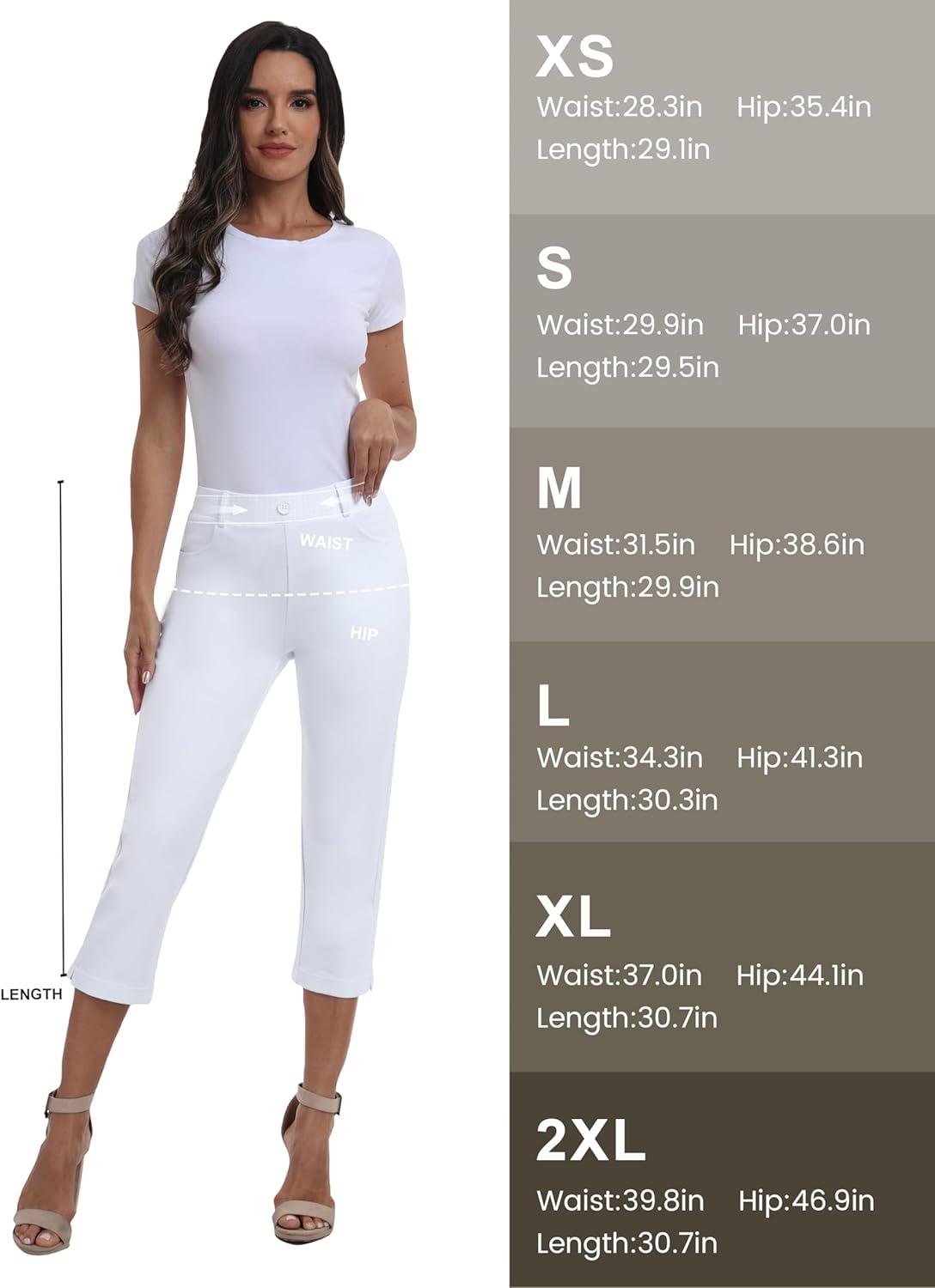 imageMoFiz Womens Capri Pants Summer PullOn Stretch Straight Leg Golf Yoga ampamp Business Casual Dressy Cropped Pants with PocketsWhite