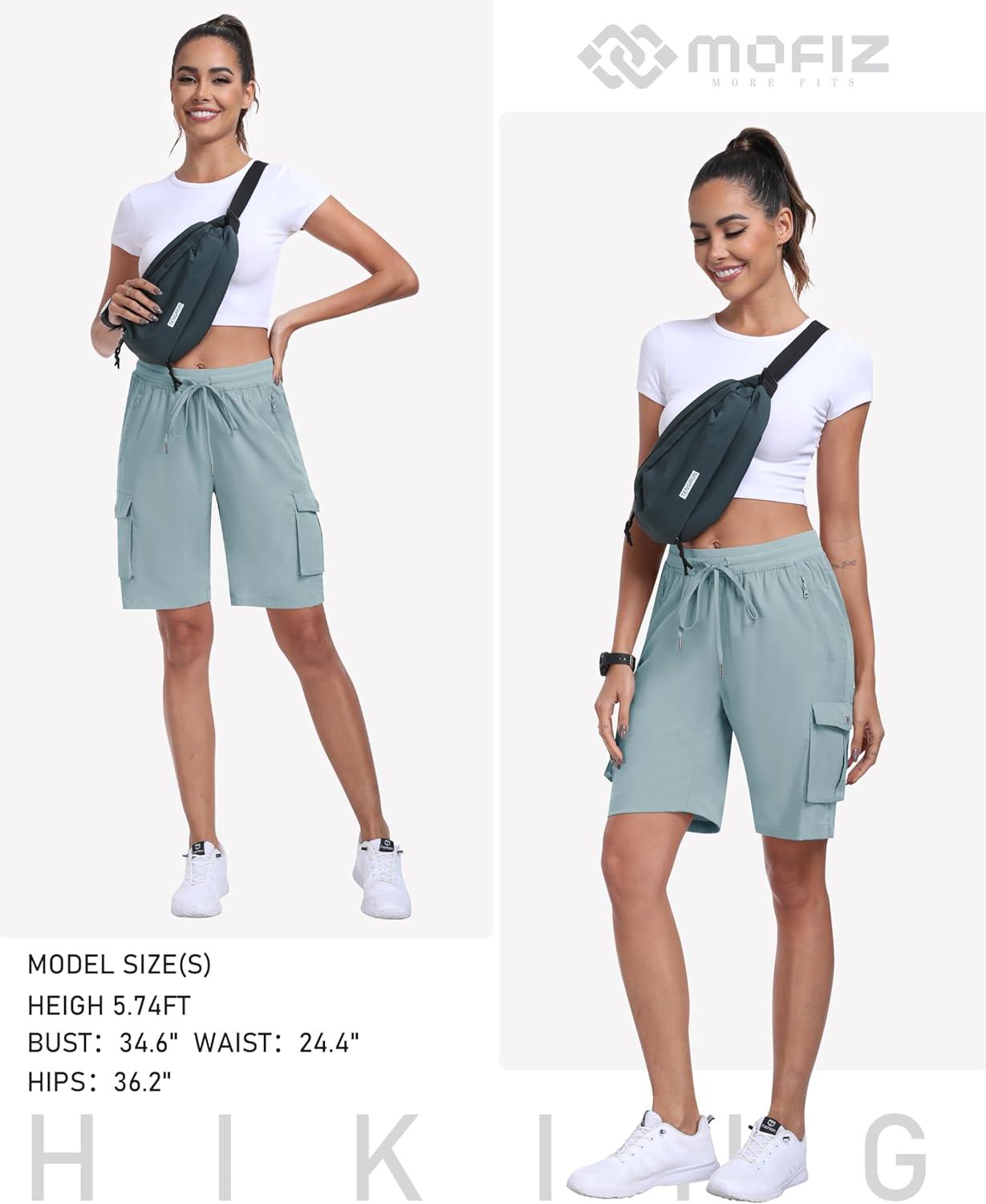 imageMoFiz Womens Cargo Shorts Quick Dry Athletic Shorts Lightweight Running Summer Hiking Shorts with PocketsGrey Blue
