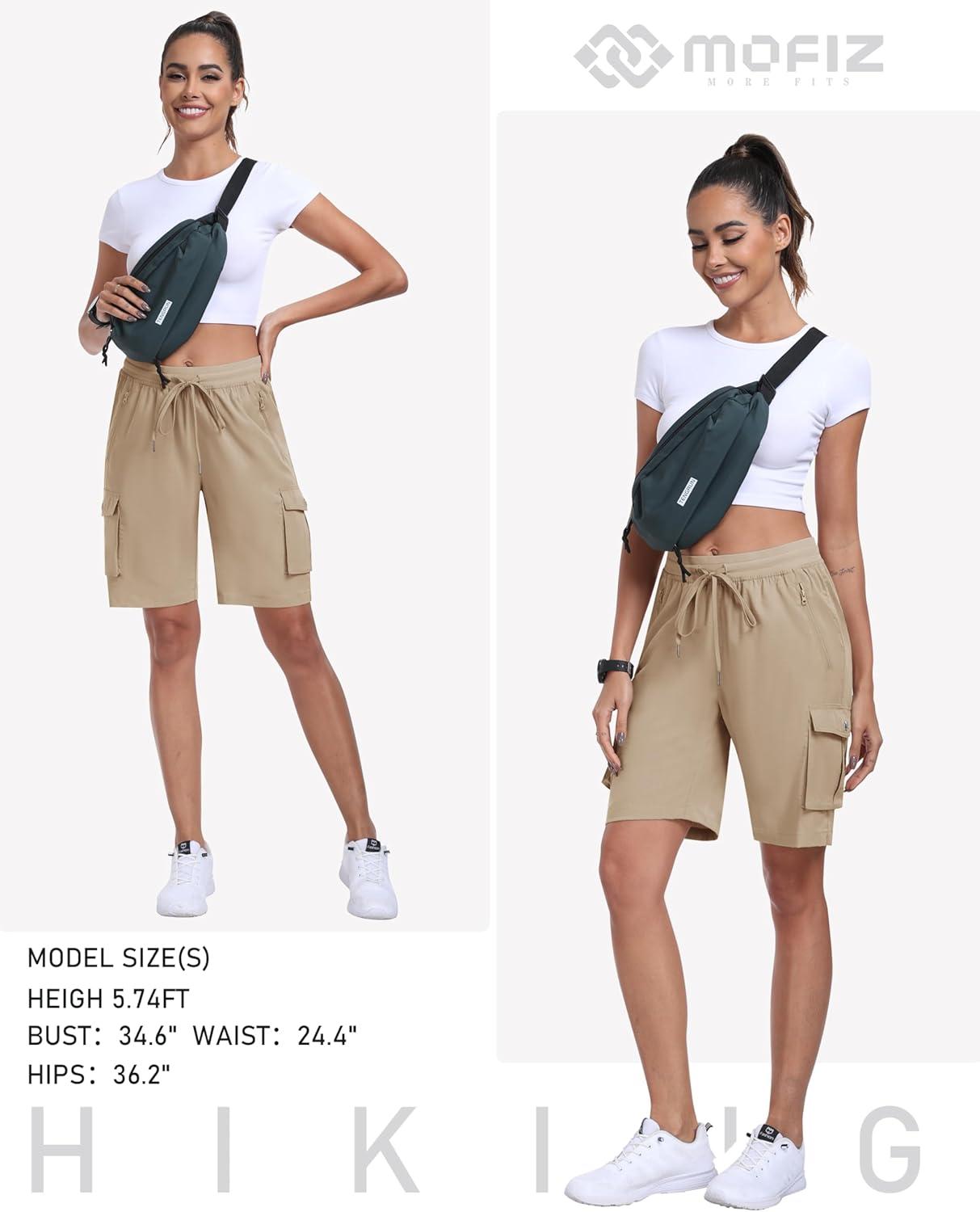 imageMoFiz Womens Cargo Shorts Quick Dry Athletic Shorts Lightweight Running Summer Hiking Shorts with PocketsKhaki