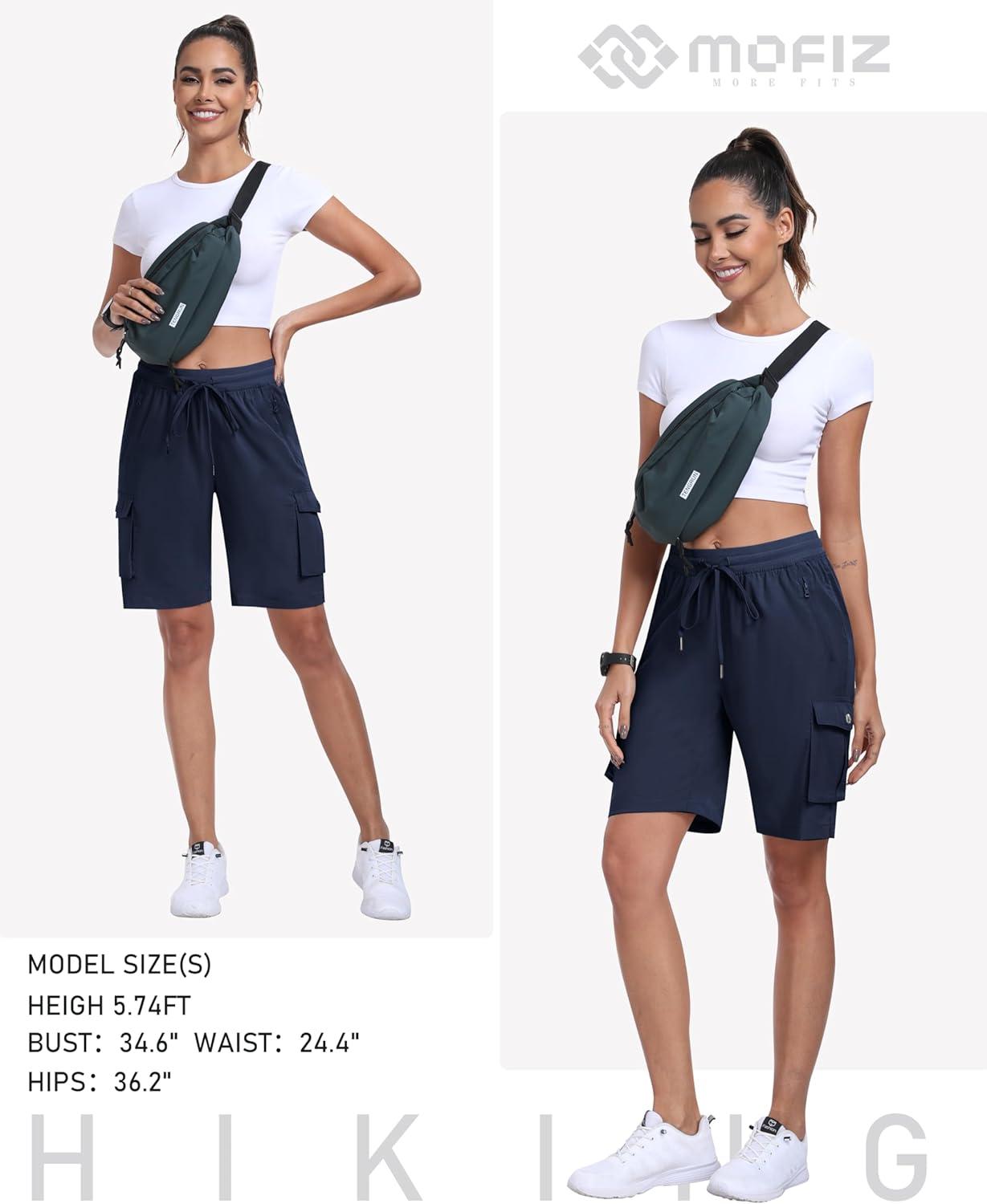 imageMoFiz Womens Cargo Shorts Quick Dry Athletic Shorts Lightweight Running Summer Hiking Shorts with PocketsNavy