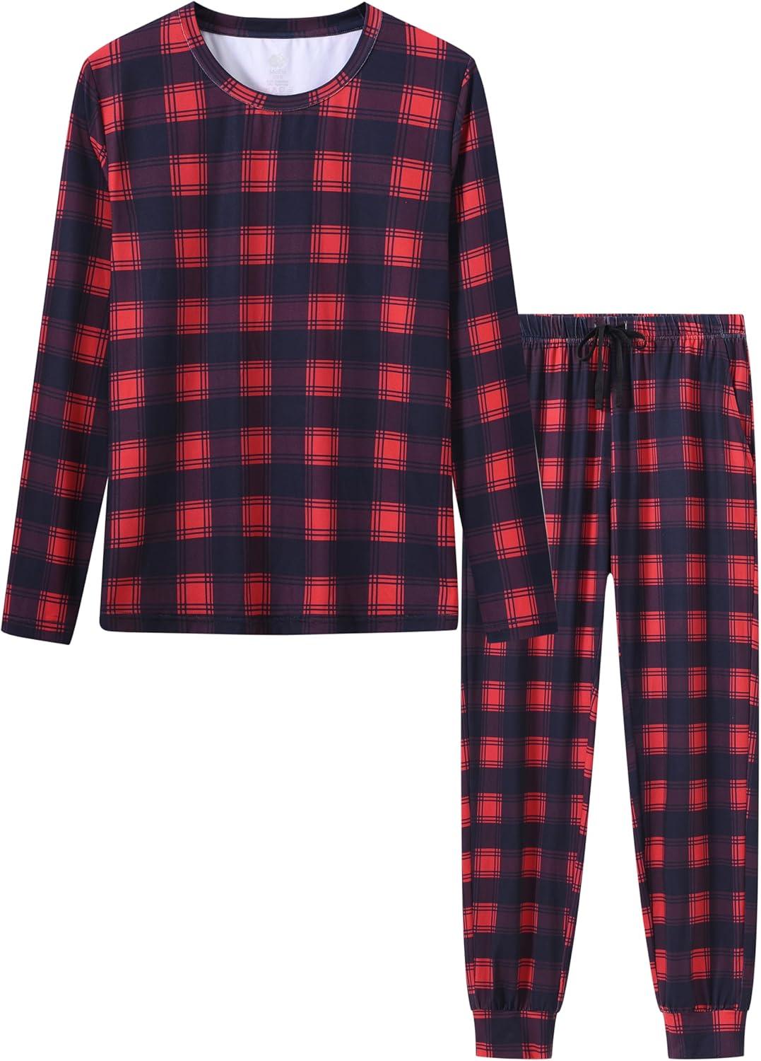 imageMoFiz Womens Long Sleeve Pajamas Sets with Plaid Pants Comfy Sleepwear Nightwear 2 Piece Pjs with PocketsAared Plaid