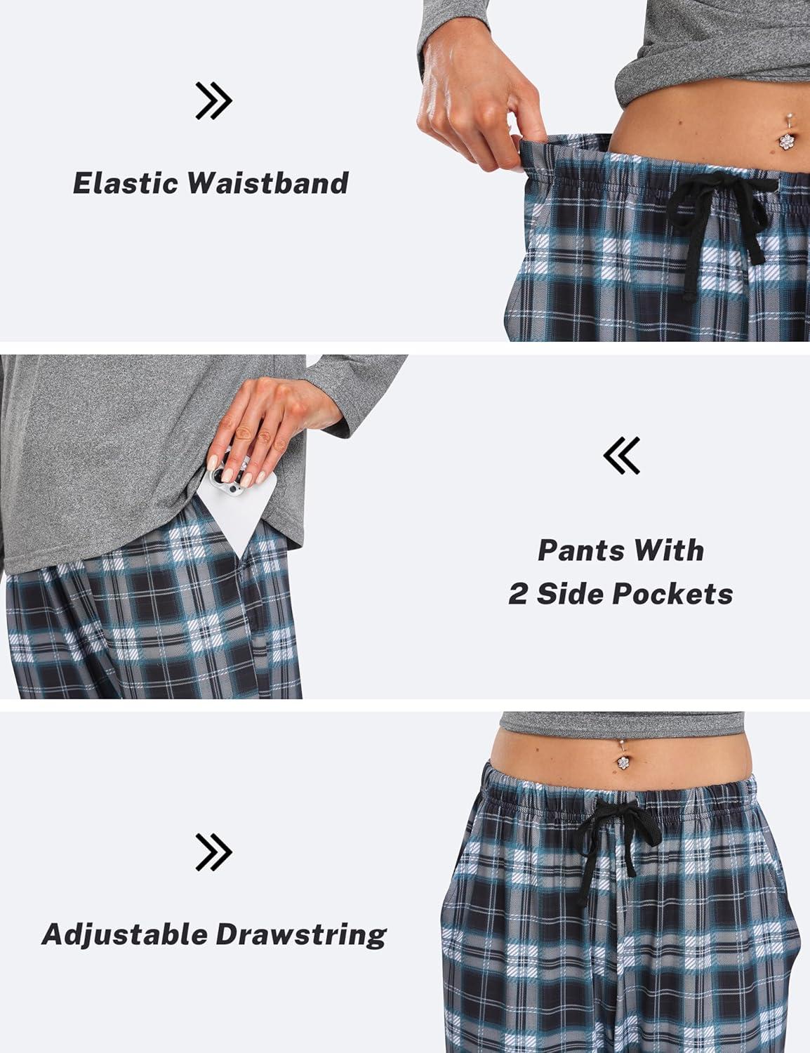 imageMoFiz Womens Plaid Pajama Set Long Sleeve Soft 2Piece Sleepwear with Pockets Cozy PJs ampamp Loungewear for Holiday Christmas56blue Plaid