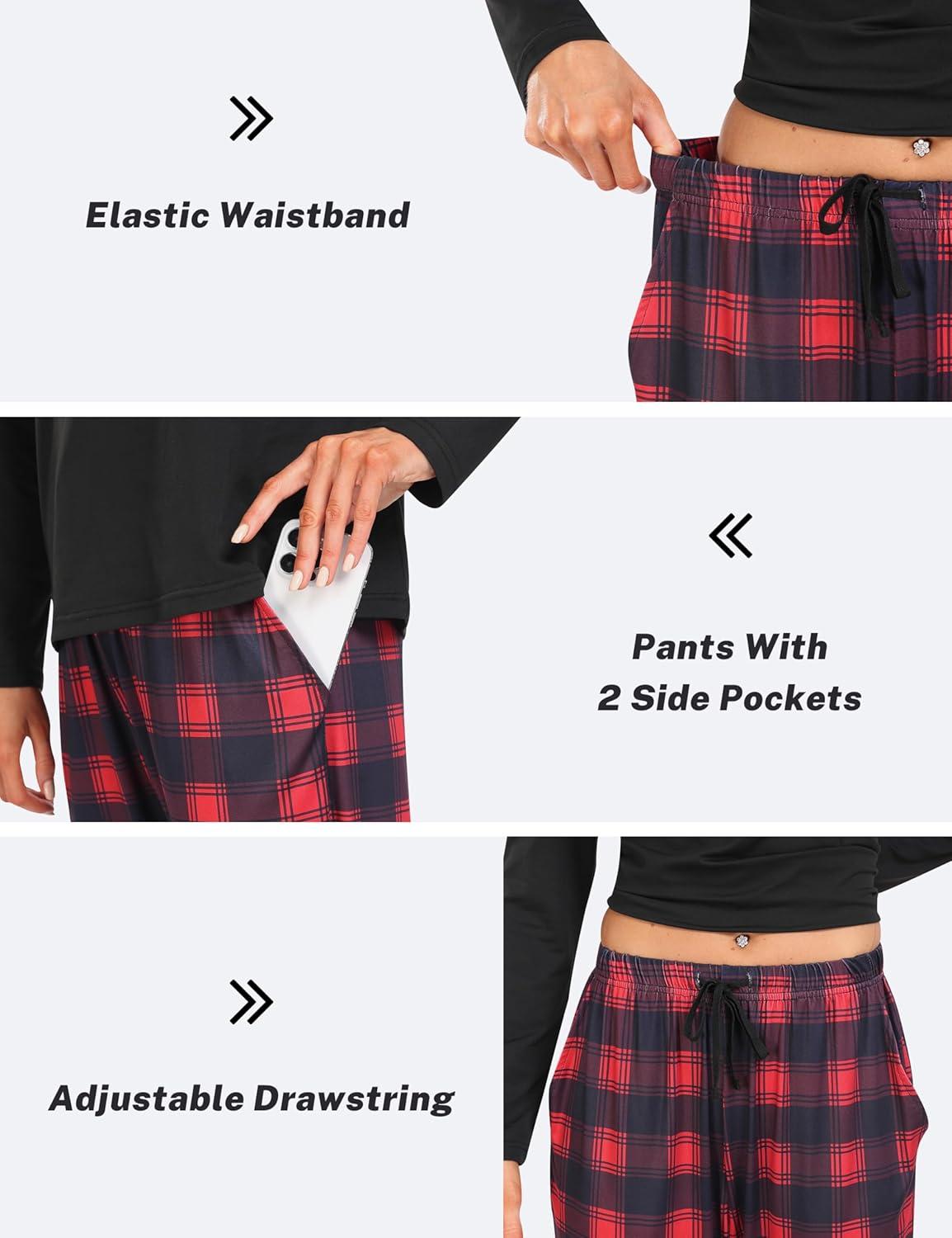 imageMoFiz Womens Plaid Pajama Set Long Sleeve Soft 2Piece Sleepwear with Pockets Cozy PJs ampamp Loungewear for Holiday Christmas58red Plaid