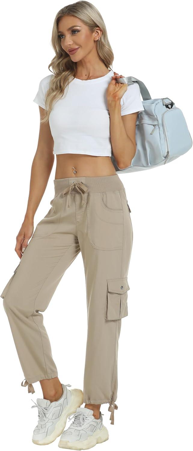 imageMoFiz Womens Plus Size Cargo Pants Casual Hiking Pants Lightweight Quick Dry Summer Pants for WomenB01khaki