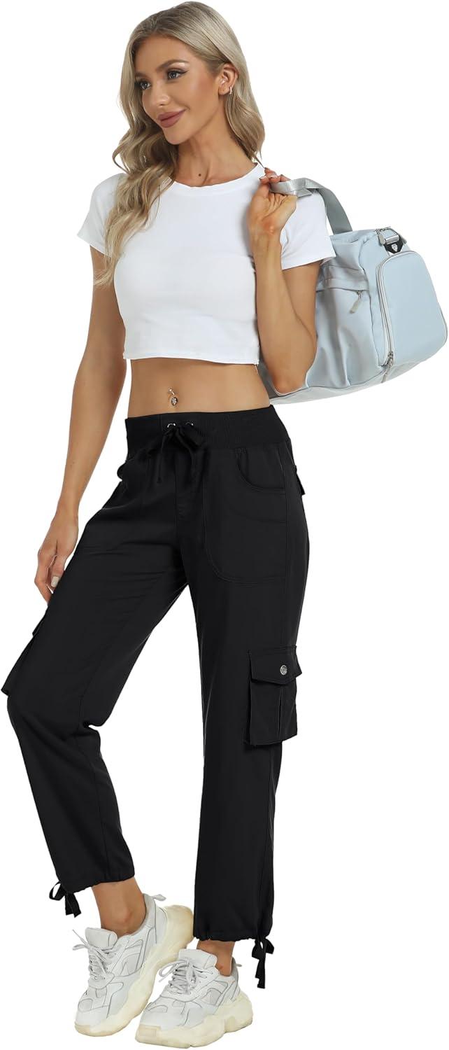 imageMoFiz Womens Plus Size Cargo Pants Casual Hiking Pants Lightweight Quick Dry Summer Pants for WomenB02black