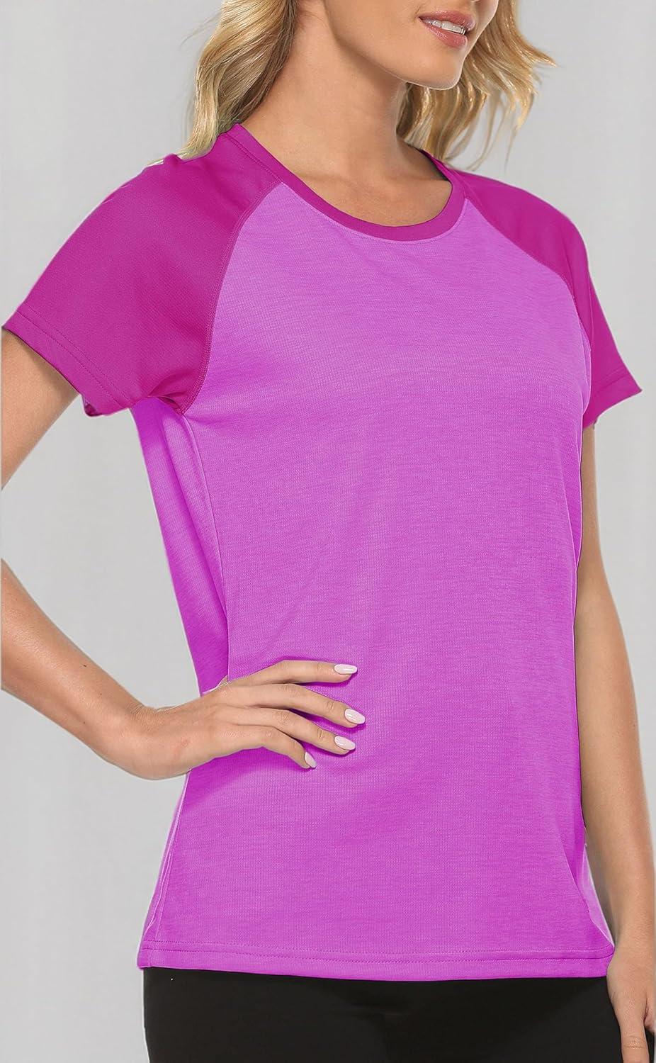 imageMoFiz Womens Short Sleeve UPF 50 Sun Protection Sports TShirt Quick Dry Running Workout Athletic Tee TopPurple