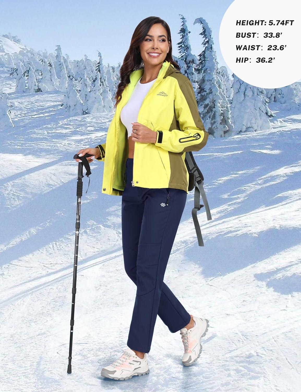 imageMoFiz Womens Waterproof Insulated Snow Ski Pants Fleece Lined Winter Hiking Fishing Pants Elastic Waist with Zipper PocketsNavy Blue