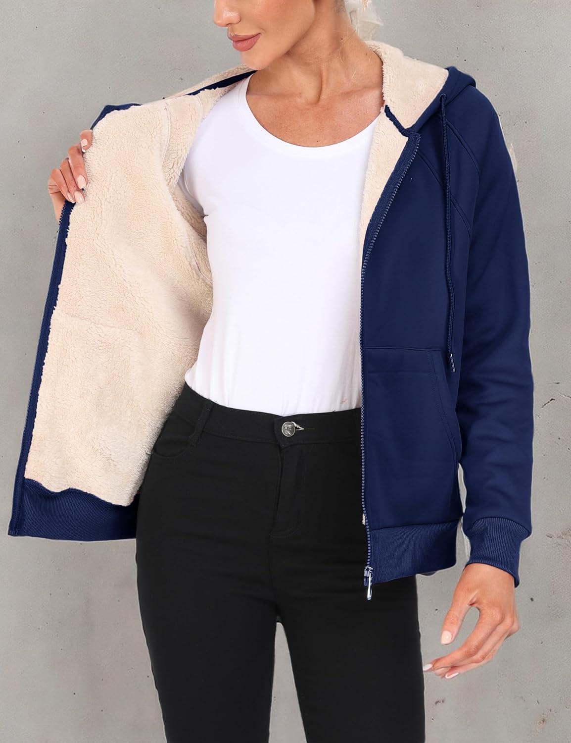 imageMoFiz Womens Zip up Hoodie Fleece Lined Warm Jackets Winter Thick Hoodies with PocketsNavy Blue