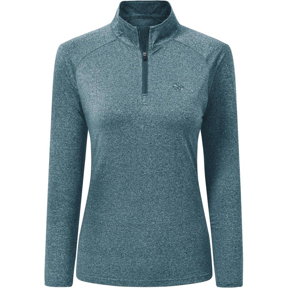 imageAIRIKE Long Sleeve Golf Polo Shirts for Women Stand Up Collar Thermal Fleece Womens Tank TopBlue 1