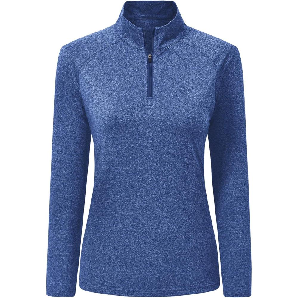 imageAIRIKE Long Sleeve Golf Polo Shirts for Women Stand Up Collar Thermal Fleece Womens Tank TopBlue 2