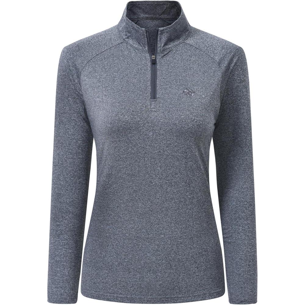 imageAIRIKE Long Sleeve Golf Polo Shirts for Women Stand Up Collar Thermal Fleece Womens Tank TopGrey