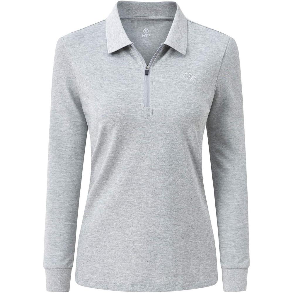 imageJINSHI Womens Golf Polo Shirt Long Sleeves Zip Up Sport Active Shirts Quick Dry Athletic TShirt Casual Tennis Tops Slim FitGrey