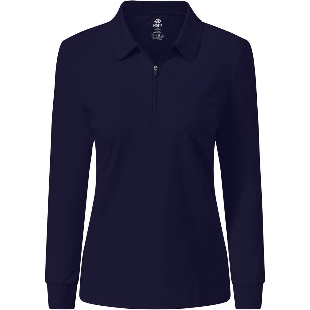 imageJINSHI Womens Golf Polo Shirt Long Sleeves Zip Up Sport Active Shirts Quick Dry Athletic TShirt Casual Tennis Tops Slim FitNavy Blue