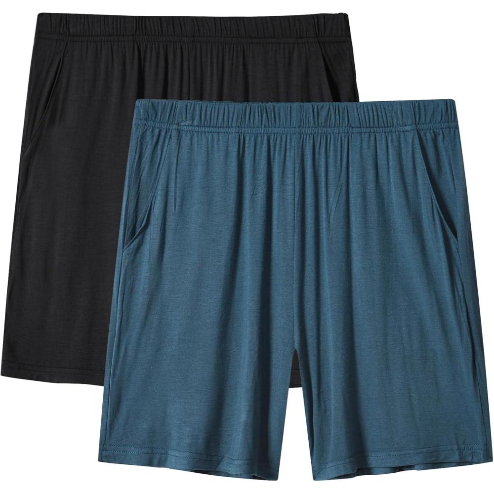 imageJINSHI Womens Pajama Shorts Soft Comfortable Lightweight Elastic Drawstring Modal Pajama Bottoms Lounge Shorts with PocketsC02lake BlueBlack