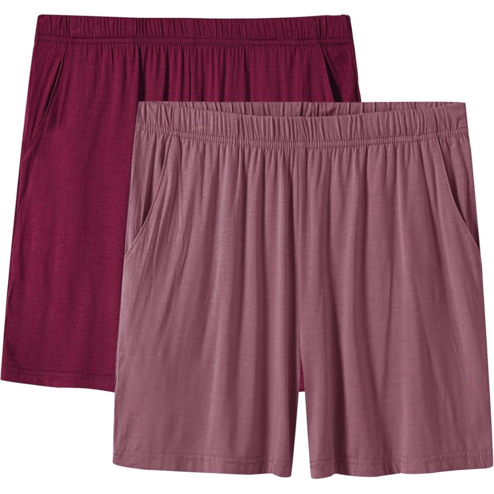 imageJINSHI Womens Pajama Shorts Soft Comfortable Lightweight Elastic Drawstring Modal Pajama Bottoms Lounge Shorts with PocketsC04wine RedPink