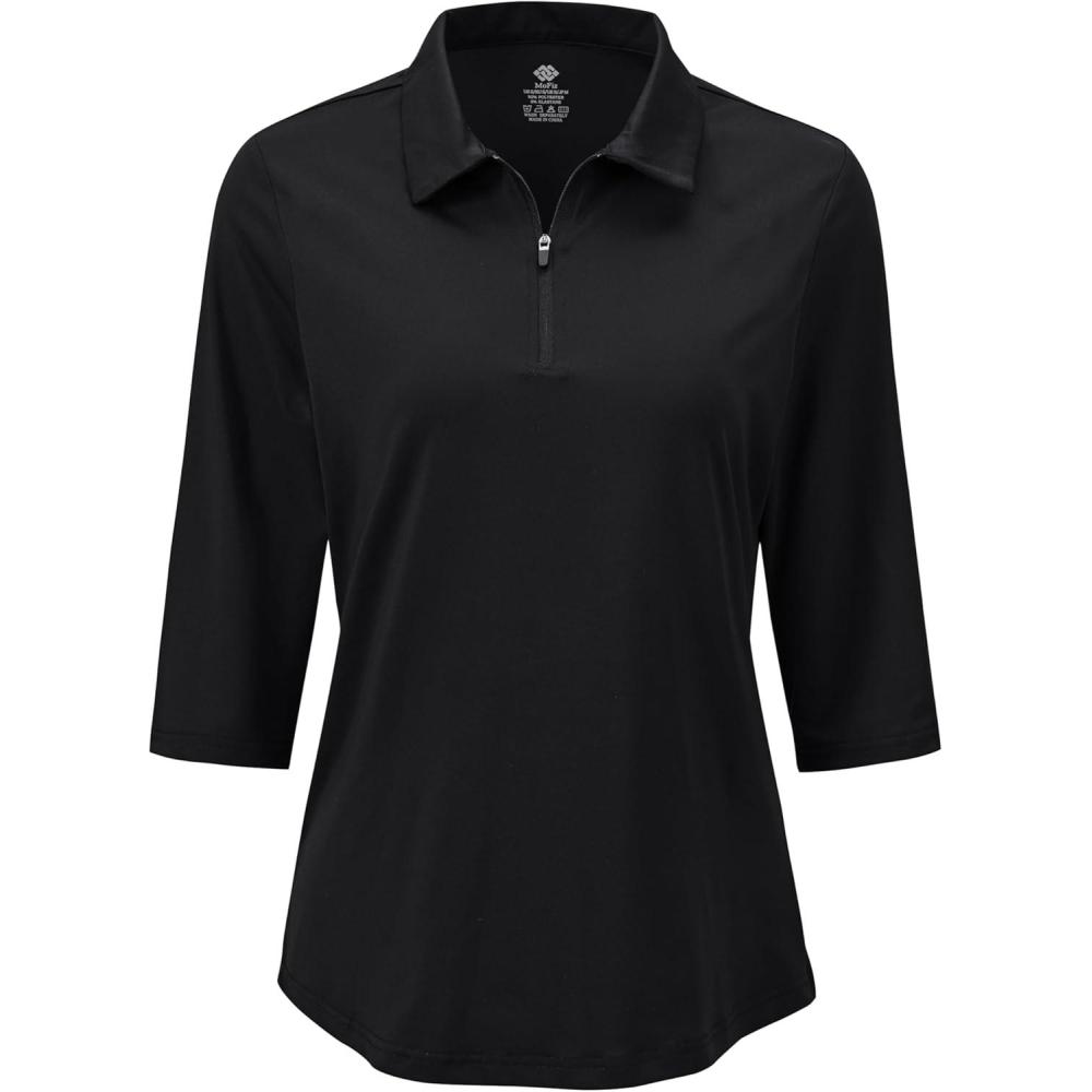 imageMoFiz 34 Short Sleeve Golf Shirt for Women Quick Dry Quarter Zip Athletic Polo Shirts Lightweight Workout Casual Tops2025black