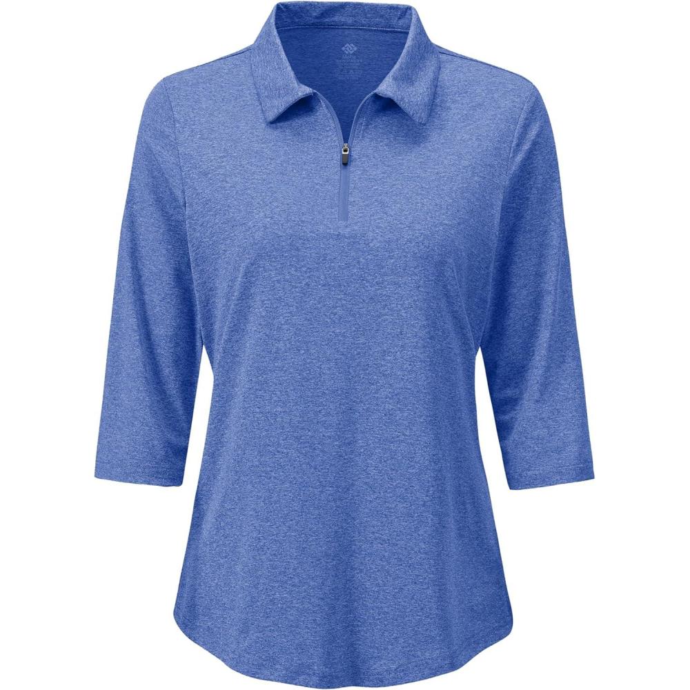 imageMoFiz 34 Short Sleeve Golf Shirt for Women Quick Dry Quarter Zip Athletic Polo Shirts Lightweight Workout Casual Tops2025blue