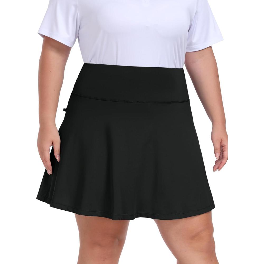 imageMoFiz Plus Size 20quot Knee Length Skorts Skirts for Women Golf Tennis Skort High Waisted Athletic Skirt for Summer CasualBlack
