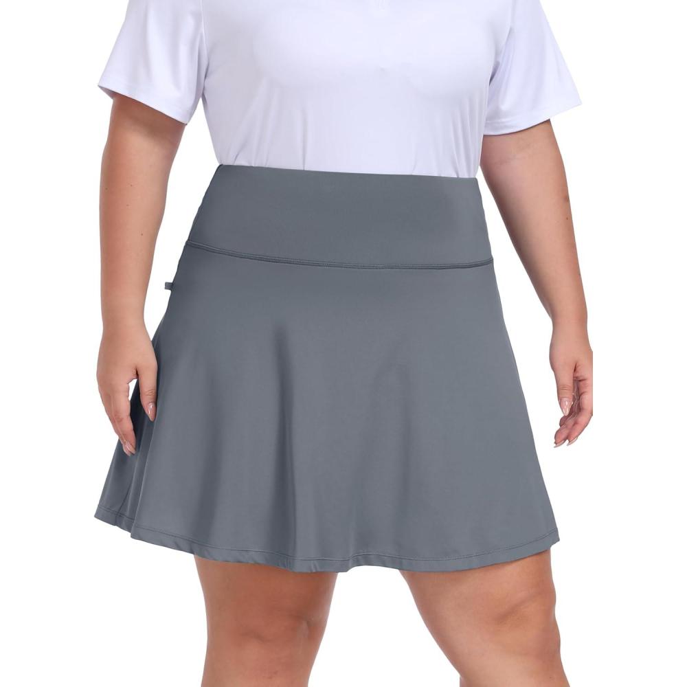 imageMoFiz Plus Size 20quot Knee Length Skorts Skirts for Women Golf Tennis Skort High Waisted Athletic Skirt for Summer CasualGrey