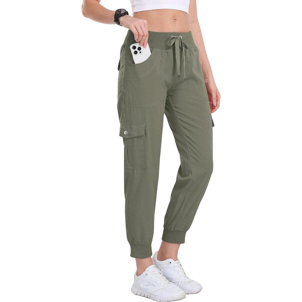 imageMoFiz Womens Cargo Joggers Lightweight QuickDry Elastic Waist Summer Pants for Hiking Golf ampamp Outdoor Travel Ankle CuffsLight Green