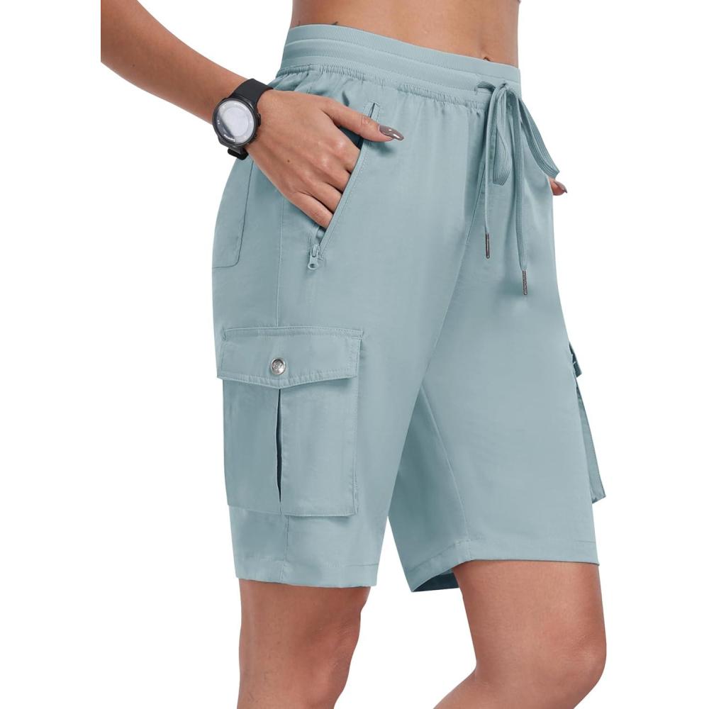imageMoFiz Womens Cargo Shorts Quick Dry Athletic Shorts Lightweight Running Summer Hiking Shorts with PocketsGrey Blue
