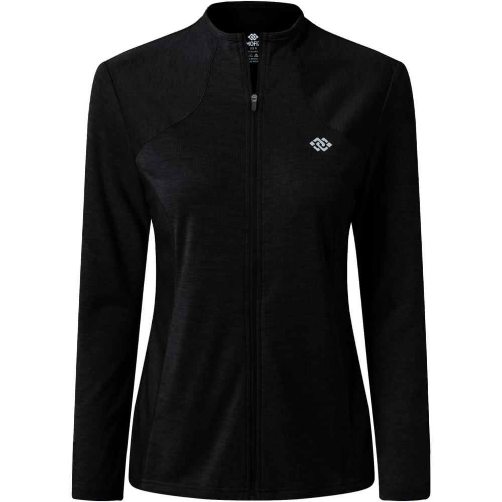 imageMoFiz Womens Full Zip Hiking Shirt Lightweight UPF 50 Sun Protection Running Jacket Long Sleeve Sports Outdoor Top PocketBlack