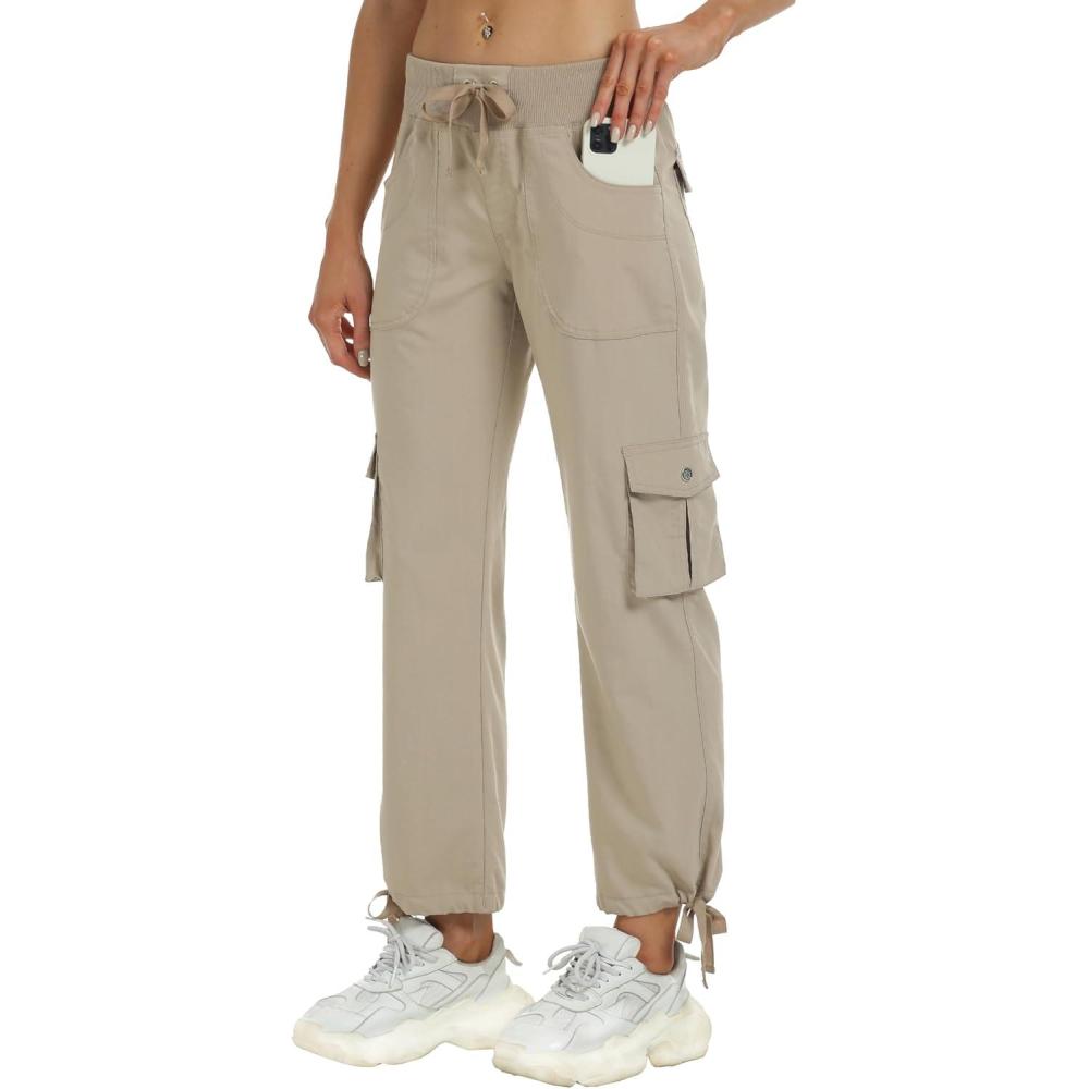 imageMoFiz Womens Plus Size Cargo Pants Casual Hiking Pants Lightweight Quick Dry Summer Pants for WomenB01khaki