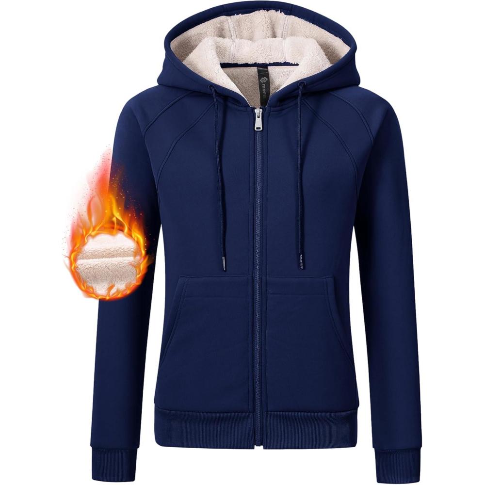 imageMoFiz Womens Zip up Hoodie Fleece Lined Warm Jackets Winter Thick Hoodies with PocketsNavy Blue