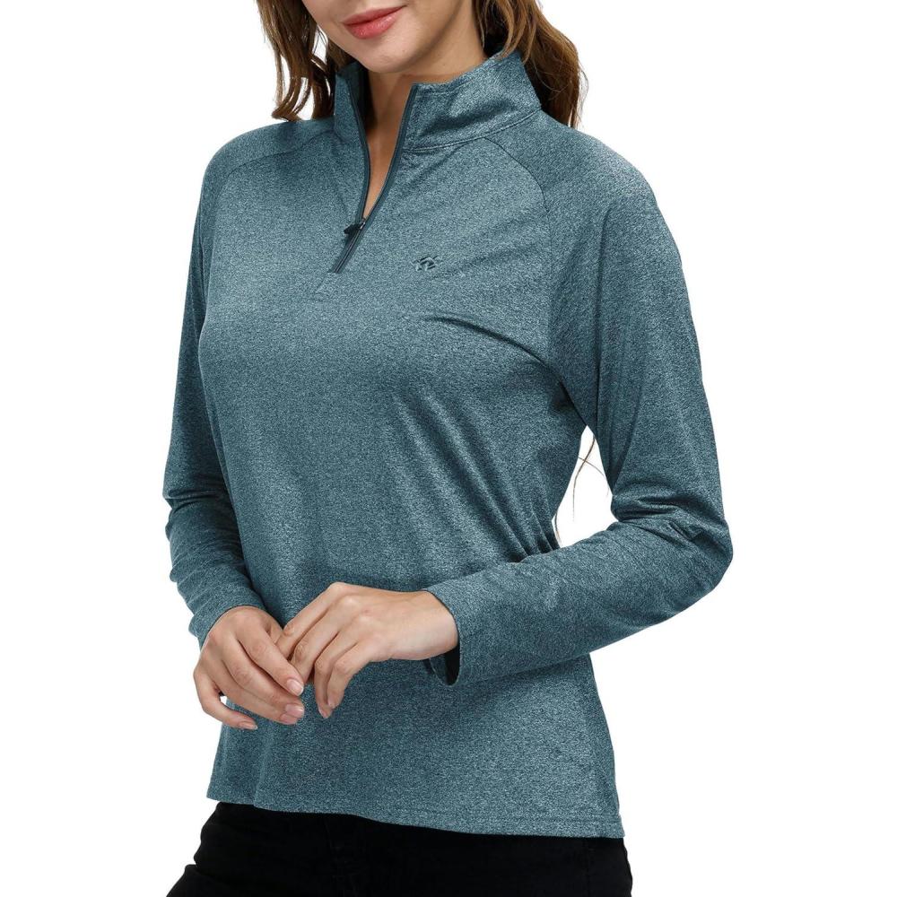 imageWomens 14 Zip Golf Shirt Long Sleeve Lightweight Golf Pullover Outdoor Athletic Tennis Polo ShirtsAsea Blue